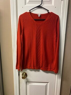 Talbots Red V-Neck Cable Knit Sweater